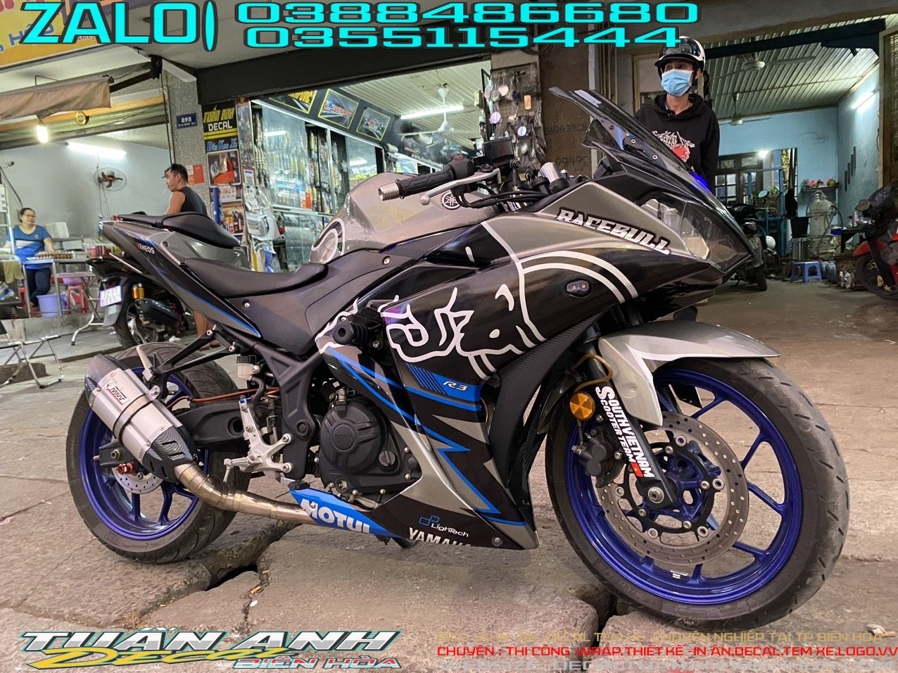 Tem Trùm Yamaha - R3 - Redbull Đen Bạc - nhám - mạnh mẽ Cá tính