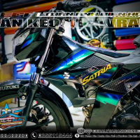 TEM SATRIA  150   crom xanh đen