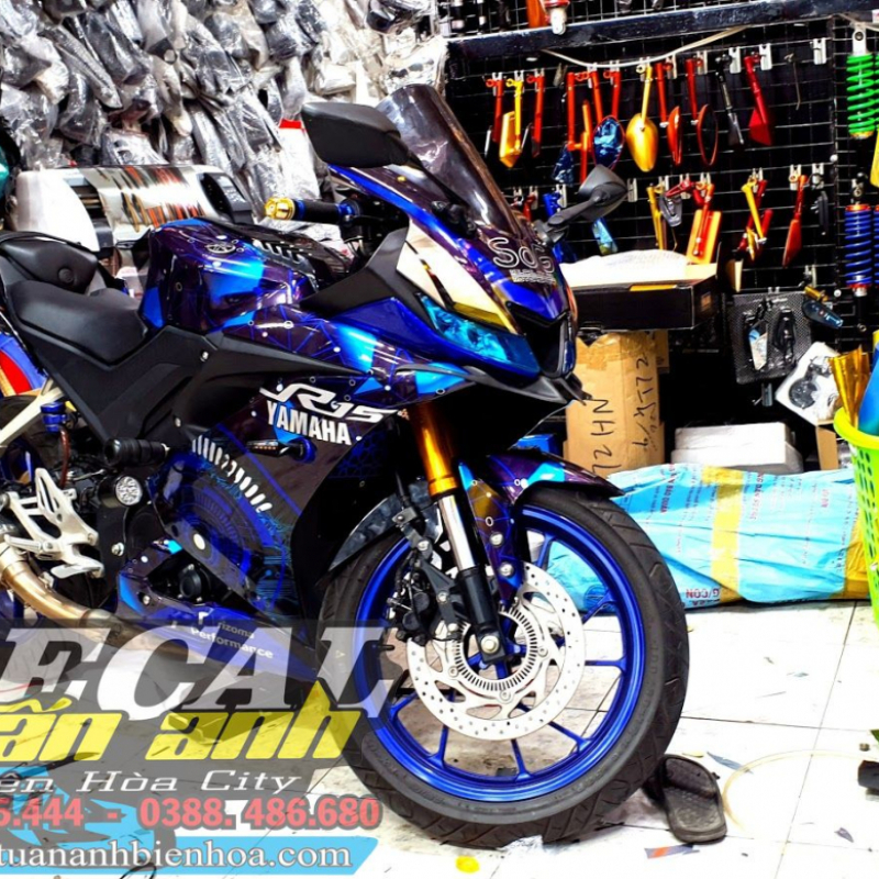 Tem xe Yamaha R15 xanh