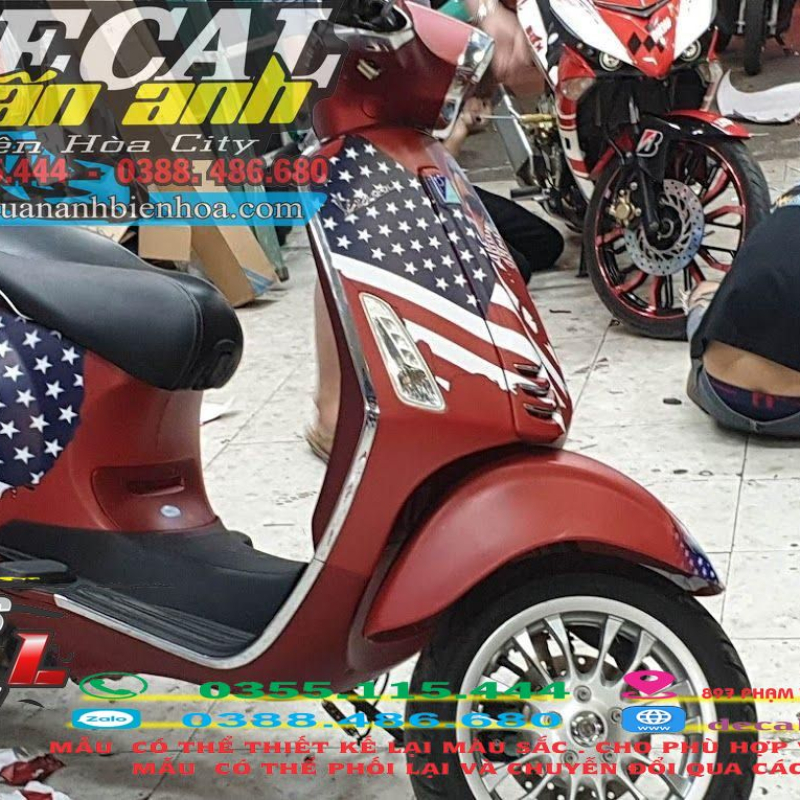 Tem vespa cờ mỹ Dán tại decal tuấn anh biên hòa