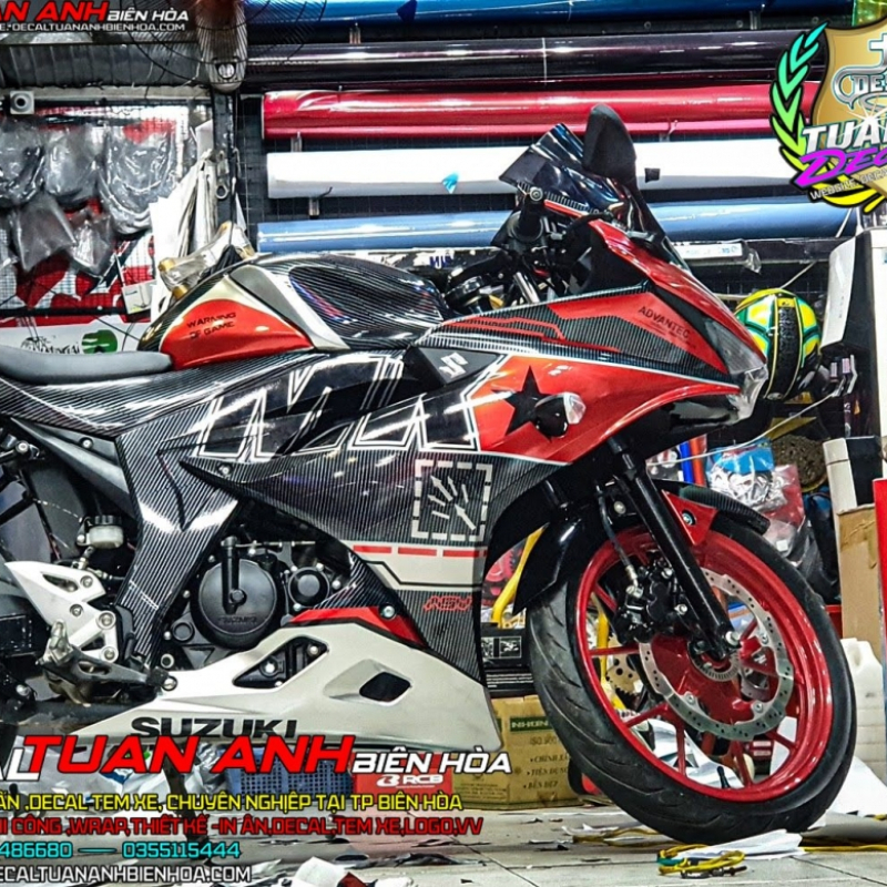 Tem Xe Suzuki GSX R150 Đỏ Đen  MX CARBON