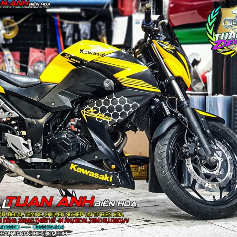 TEM XE KAWASAKI Z300 VÀNG ĐEN
