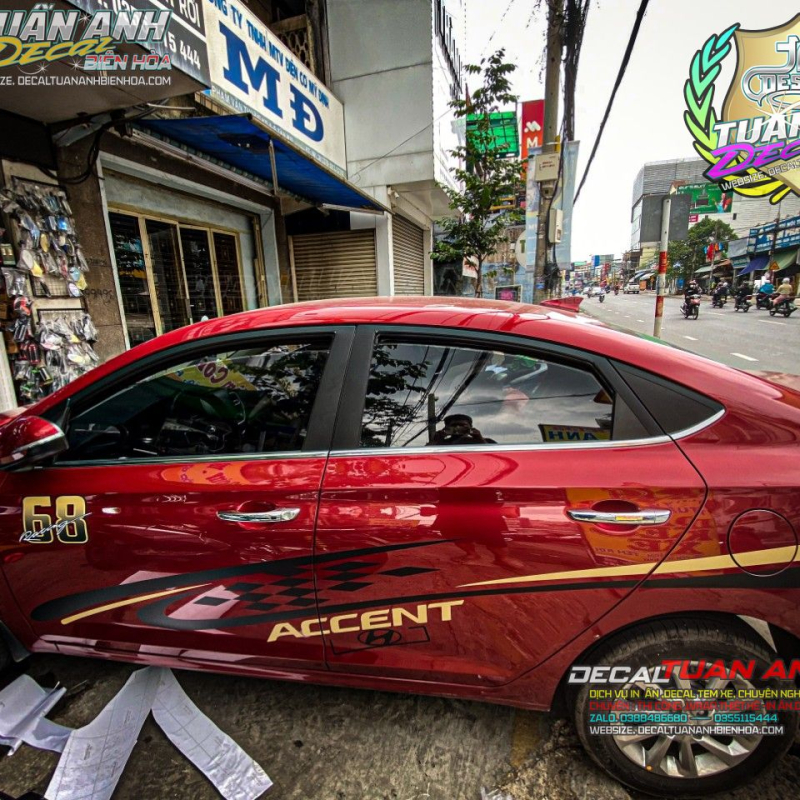 Tem Xe  Accent  Đỏ  in công nghệ UV