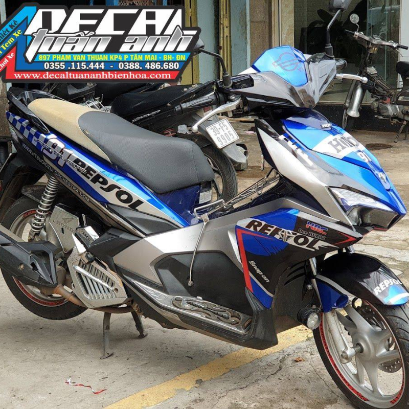 Tem xe Airblade 2019 Repsol xanh đen thật đẹp