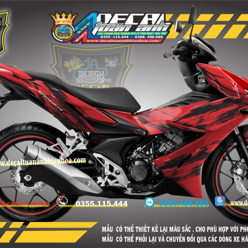 DECAL WINNER X VERNOM  ĐỎ ĐEN  VẾT BẢN     - TẠI DECAL TUẤN ANH BIÊN HÒA