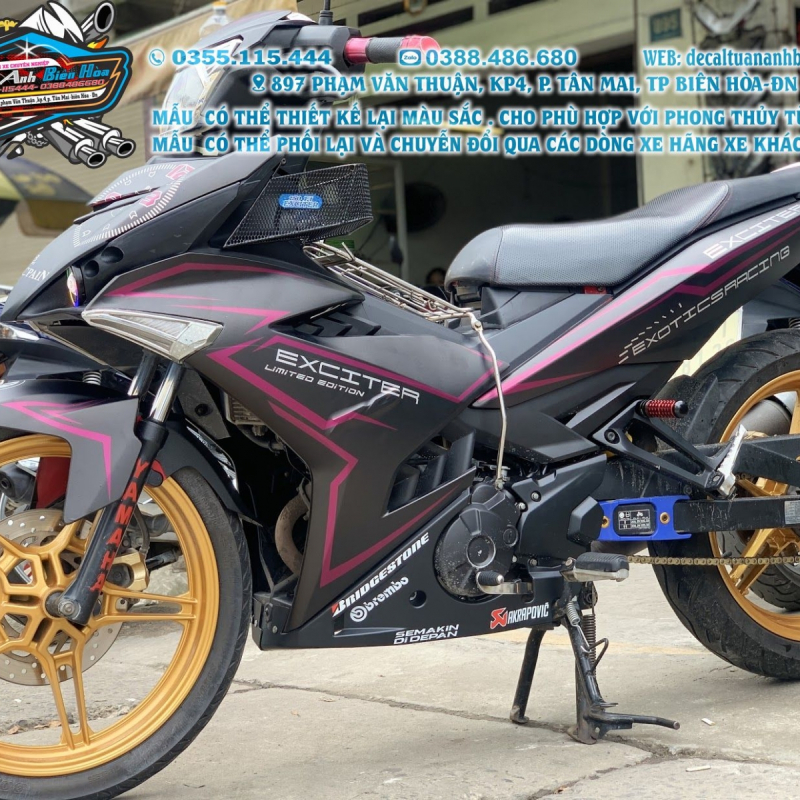 TEM ĐẸP EXCITER 150   chỉ hồng đen nhám