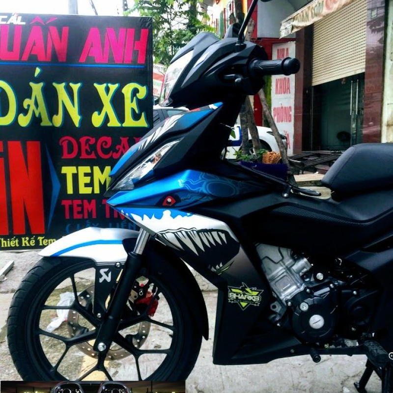 tem xe winner 150 cá mập xanh đen