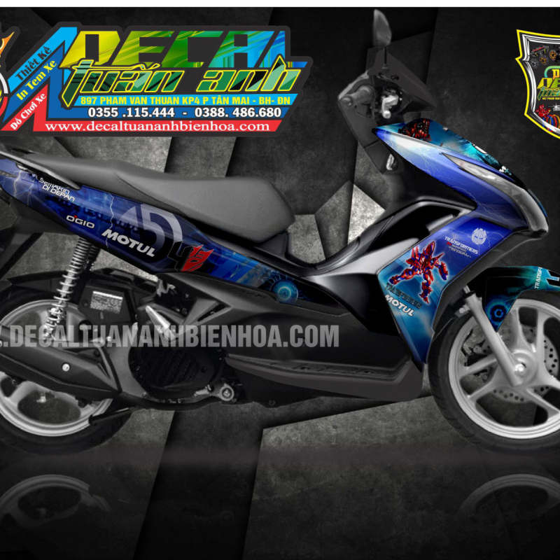 TEM TRUM AIR BLADE 125  transformers  xanh đen