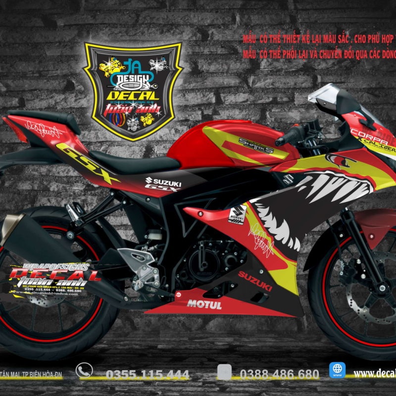 Tem xe GSX 150 cá mập đỏ vàng