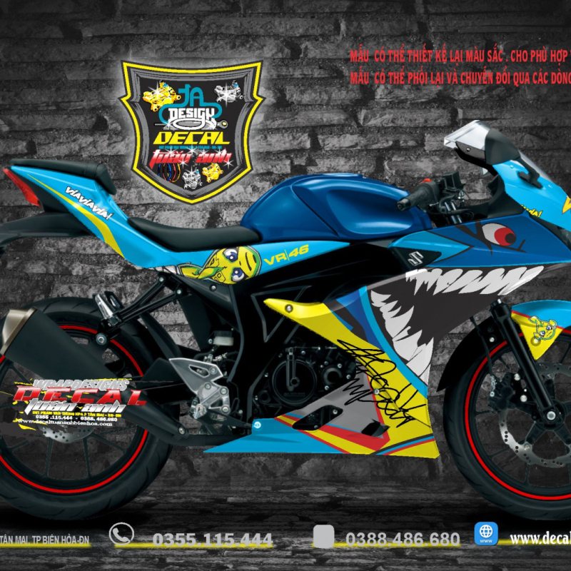 Tem xe GSX 150 cá mập vàng xanh