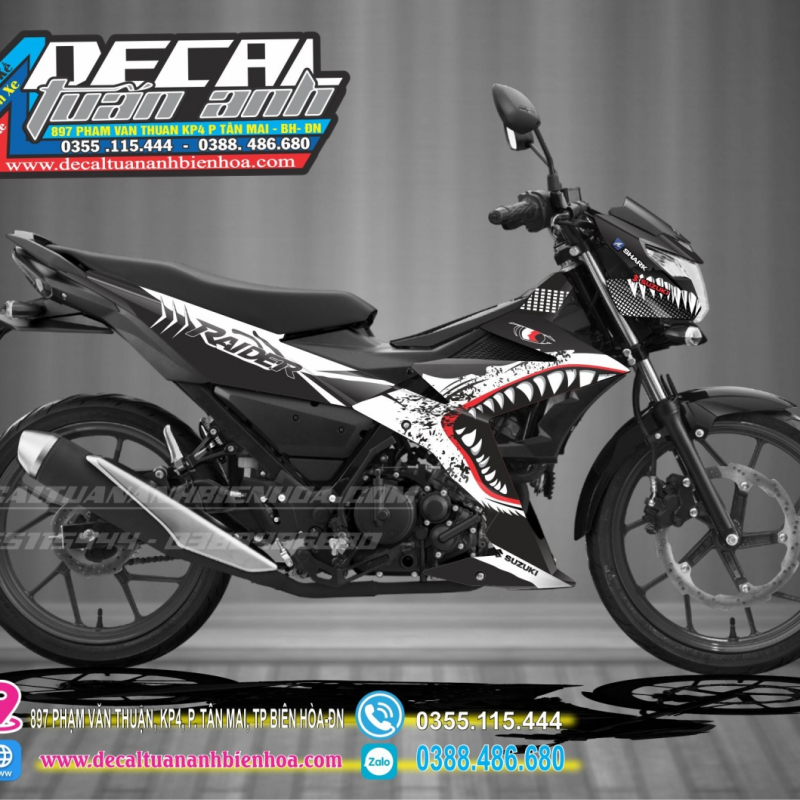 TEM RAIDER 150 cá mập đen trắng
