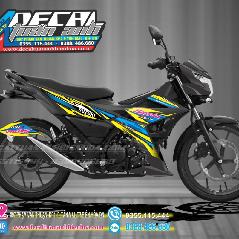 TEM SATRIA  150 đen xanh bạc