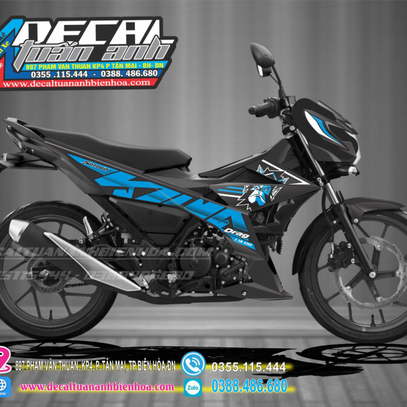 TEM SATRIA  150   KING DRAG ĐEN XANH