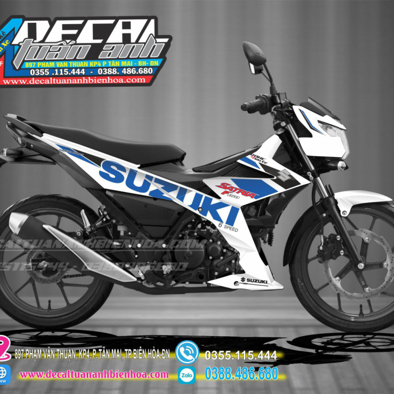 TEM SATRIA  150 ZIN TRẮNG XANH