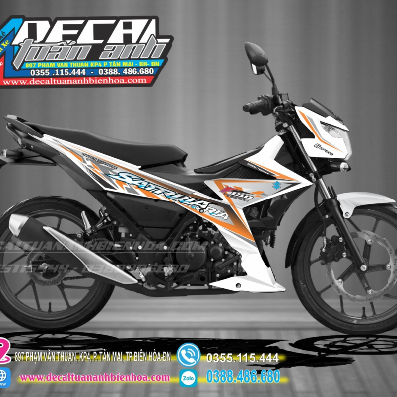 TEM SATRIA  150 trắng cam1
