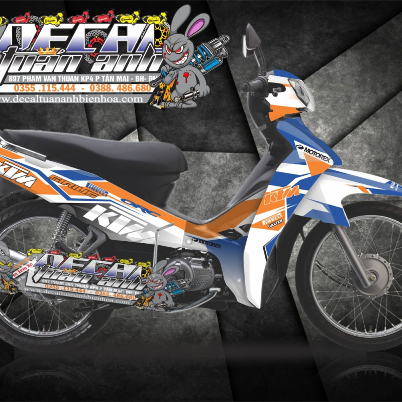 Tem xe sirius 110 ktm xanh cam