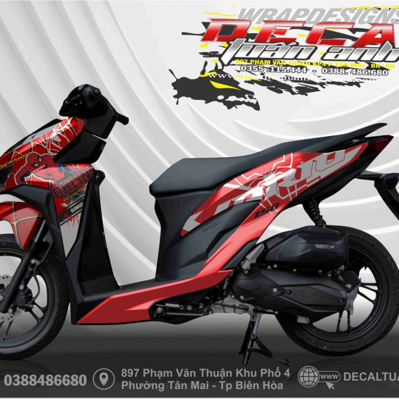 TEM XE VARIO   SPIDER MAN  MÀU ĐỎ ĐÔ