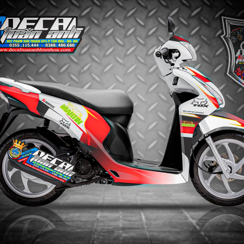 Tem trùm xe Vision 2014 trắng đỏ martin