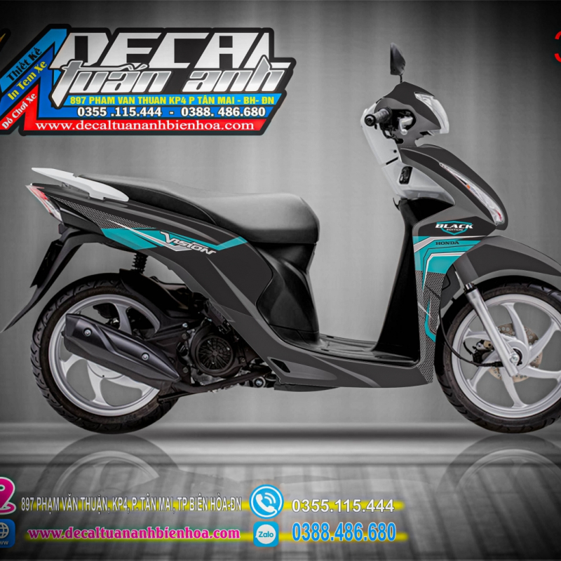 Tem trùm xe Vision 2014 xanh đen