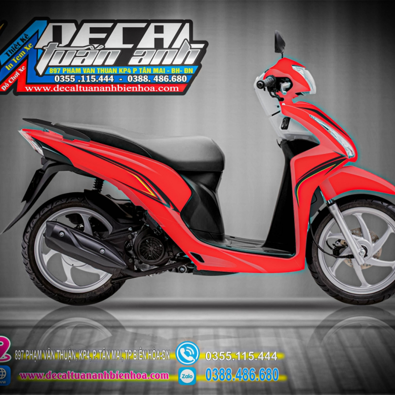 Tem trùm xe Vision 2014 đỏ chỉ đen