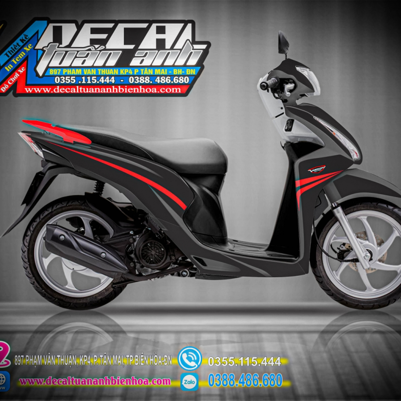 Tem trùm xe Vision 2014 đen chỉ đỏ