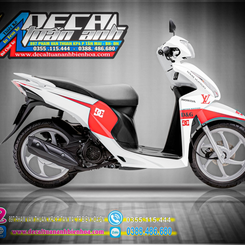 Tem trùm xe Vision 2014 trắng đỏ