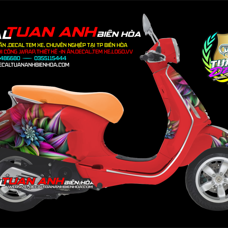 TEM  TRÙM VESPA  HOA  VĂN 3D ĐỎ