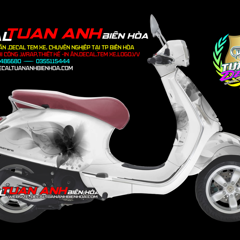 TEM  TRÙM VESPA  HOA  VĂN ĐEN TRẮNG