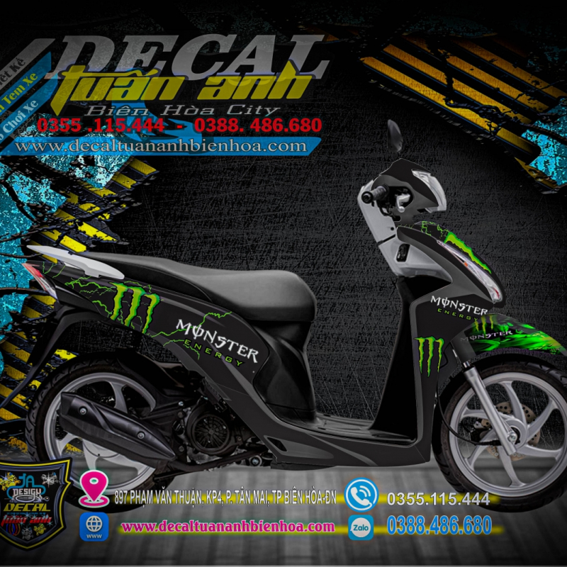 Tem trùm xe Vision 2014 Monster xanh đen