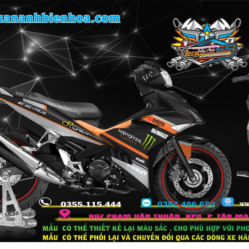 WRAP TEM EXCITER 150 CAM ĐEN  MONSTER