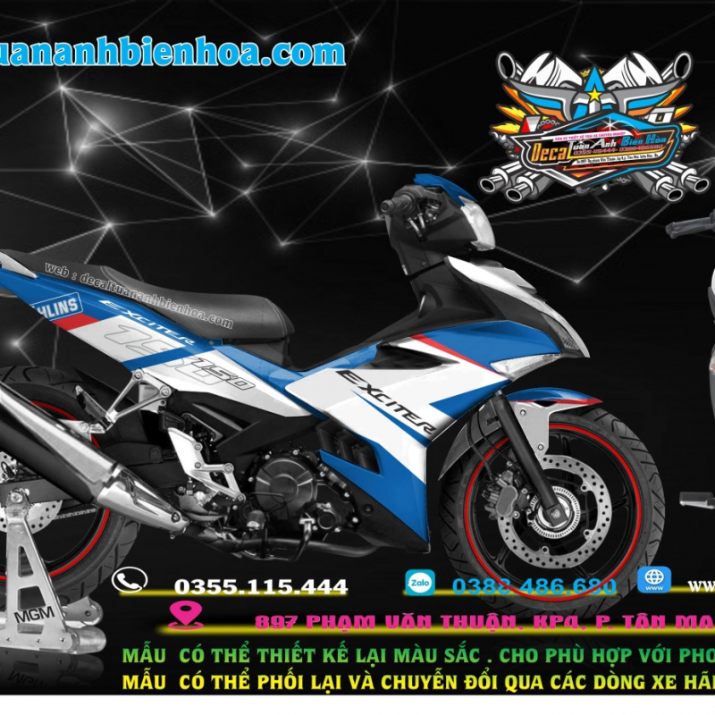 WRAP TEM EXCITER 150XANH TRẮNG OHLINS