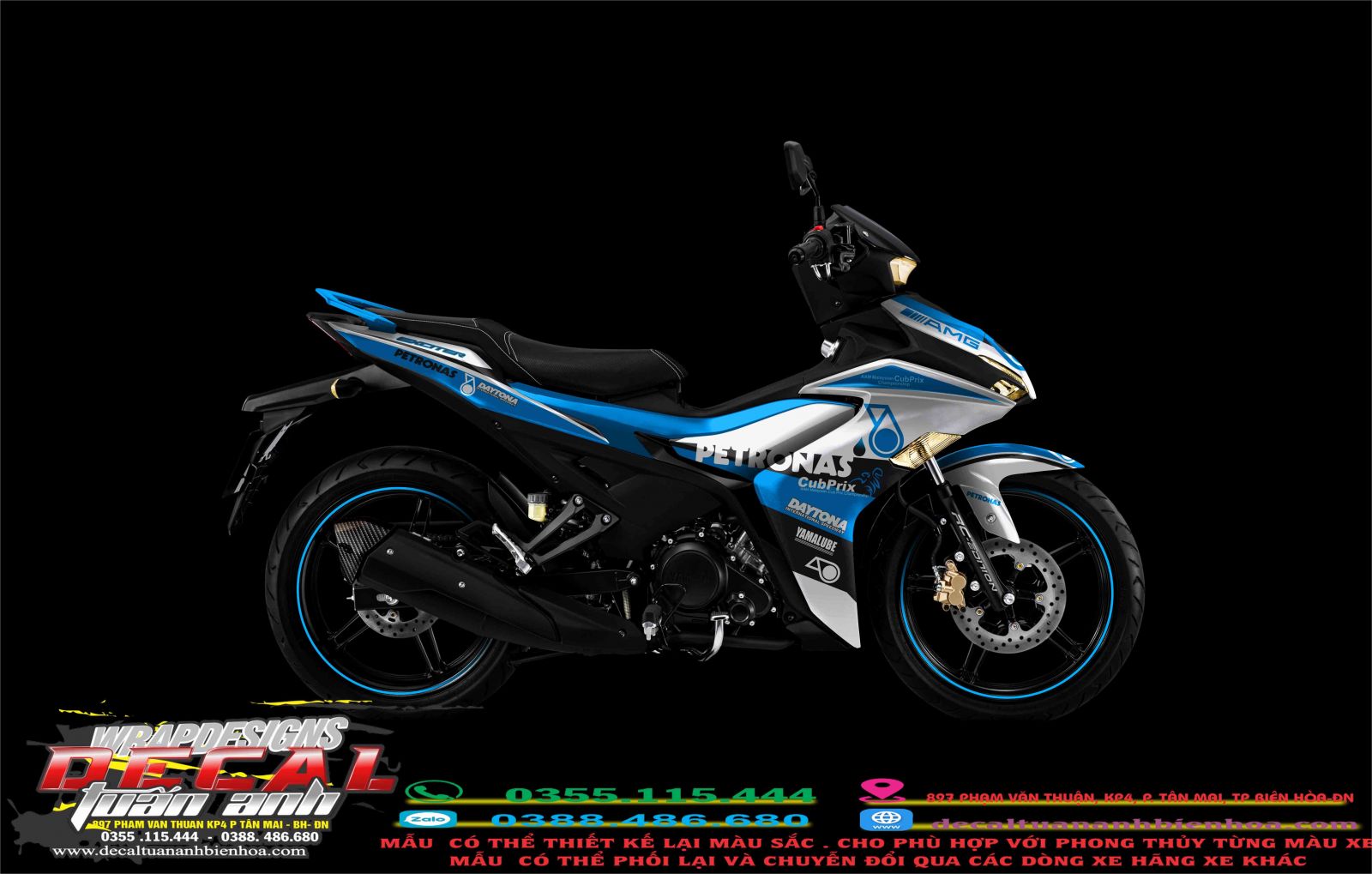 wrap exciter 155 petronas xanh đen bac 