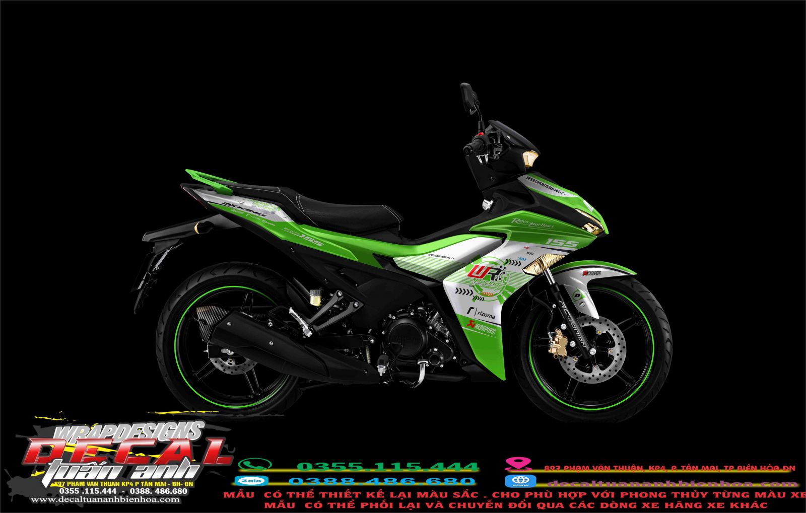 tem trùm exciter 155  xanh lá bạc wr 